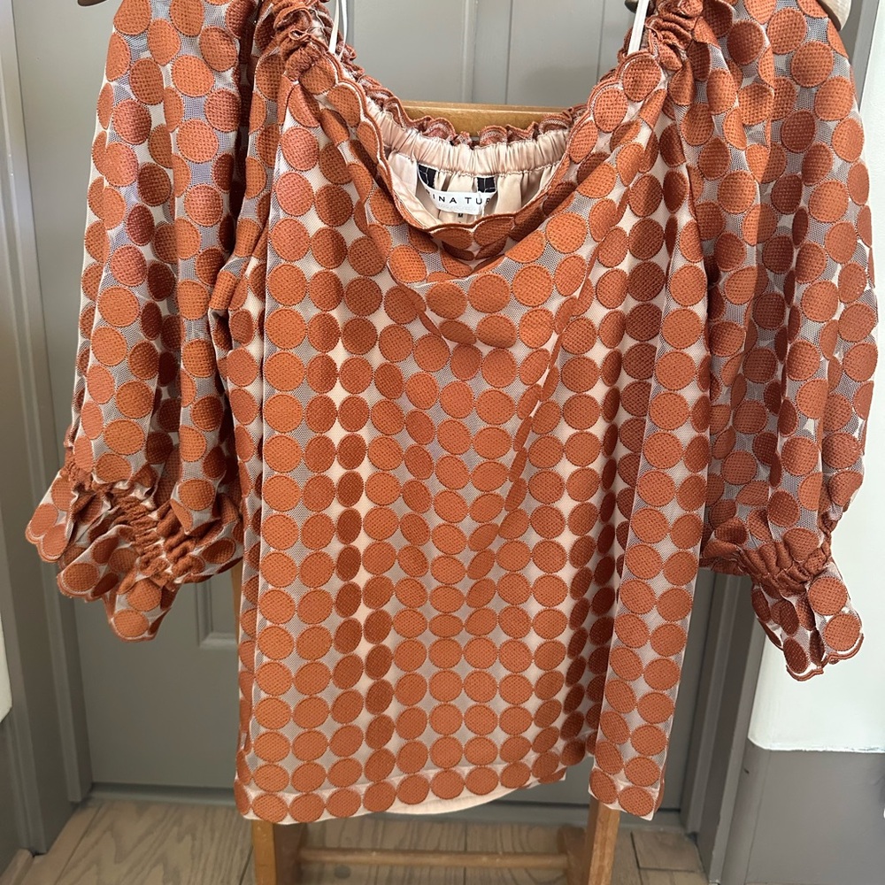 Trina Turk Terracotta Dot Mesh Top